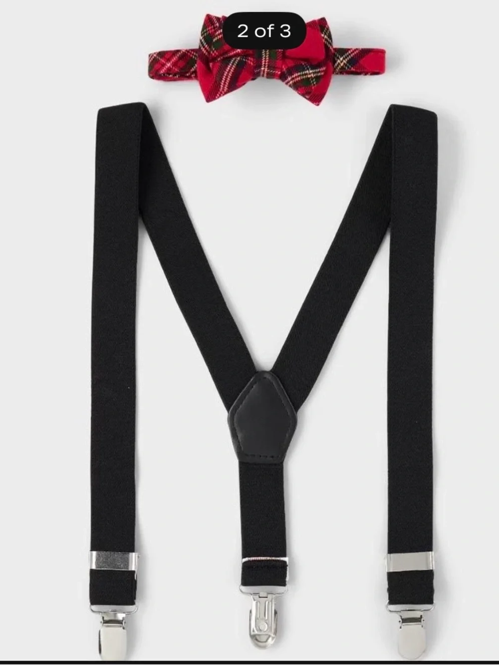 Gymboree Black Suspenders with Red Plaid Bow Tie
